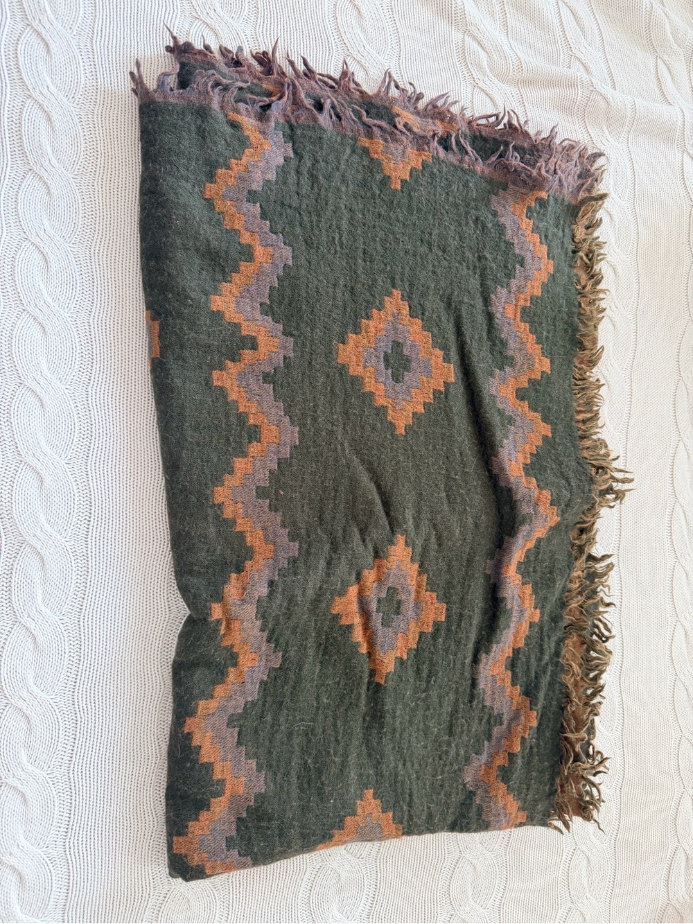 Aritzia Wilfred 100% Wool Multicolour Olive Green & Tan Blanket Scarf